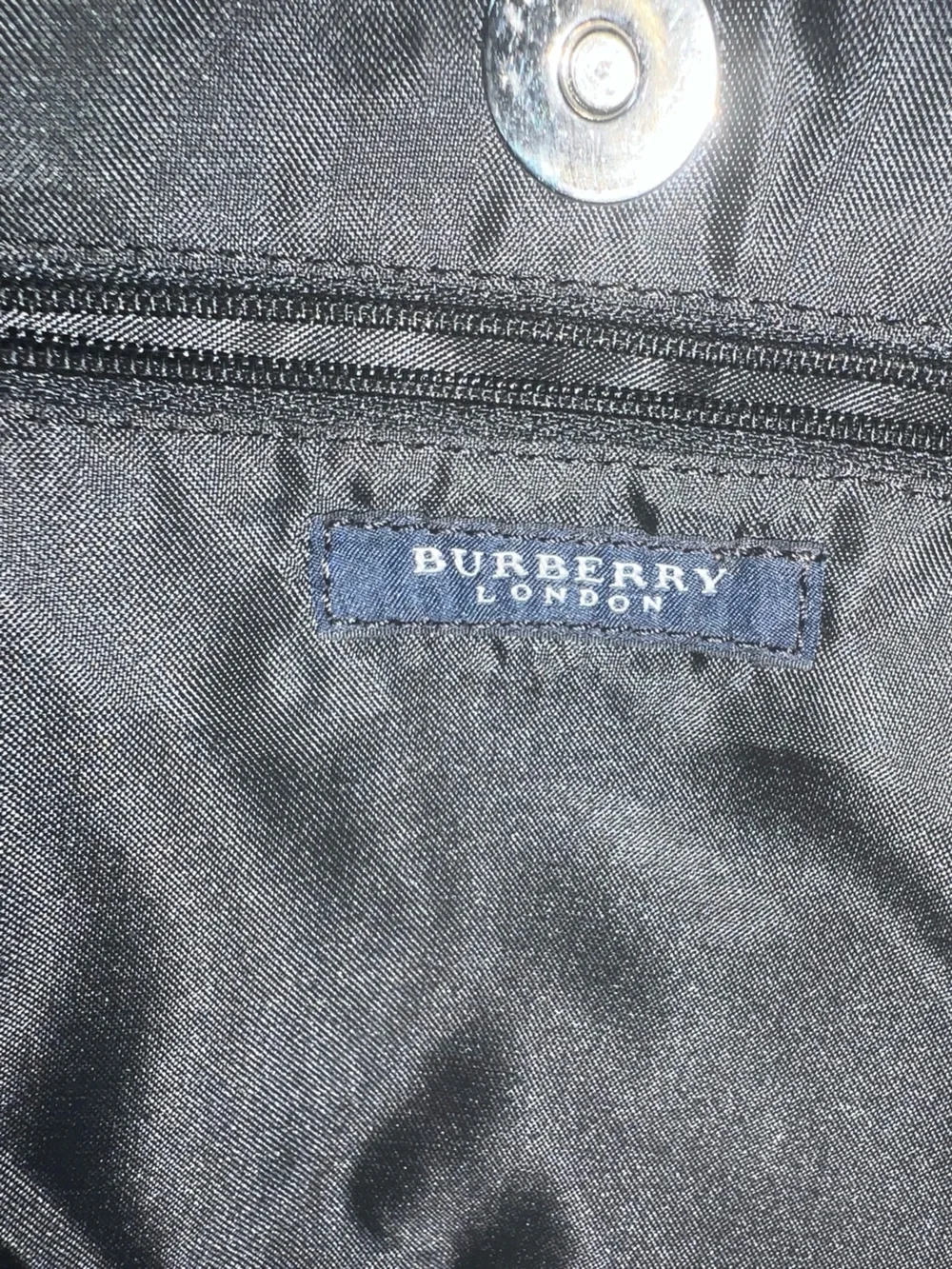 Burberry Black Canvas Tote with Beige Plaid Trim - Handheld Bag